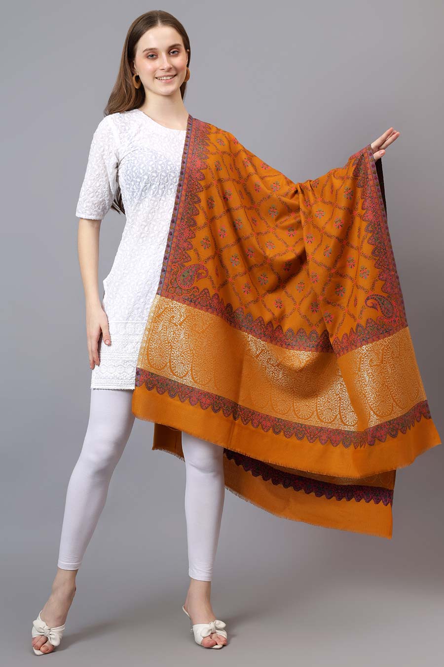 Mustard Paisley Palla Faux Pashmina Shawl