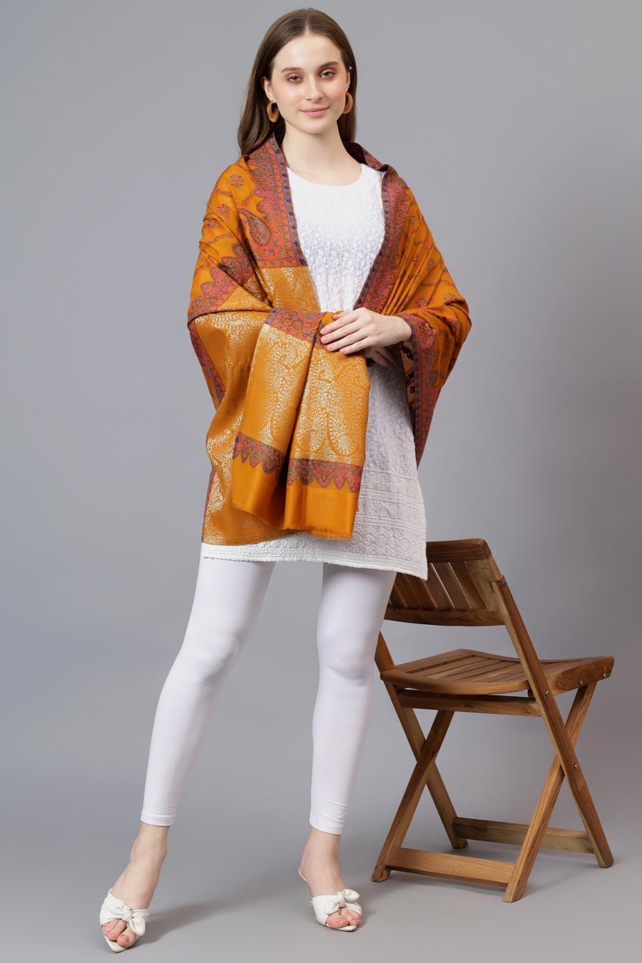Mustard Paisley Palla Faux Pashmina Shawl