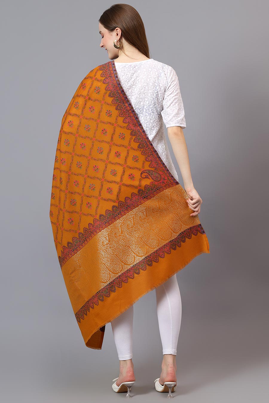 Mustard Paisley Palla Faux Pashmina Shawl
