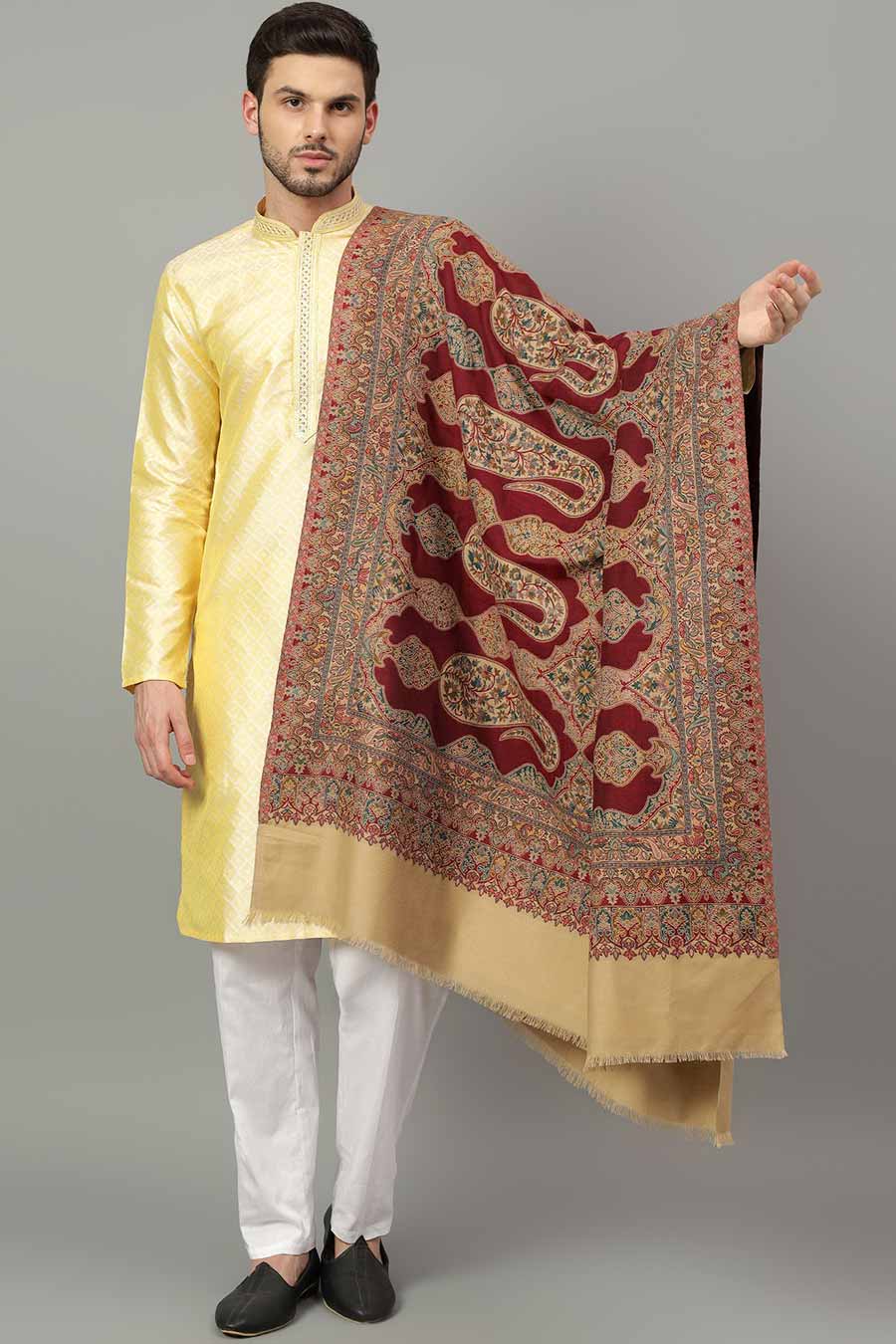 Maroon Kani Paisley Faux Pashmina Shawl