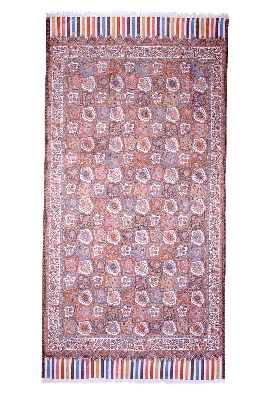 White & Pink Ethnic Weave Faux Pashmina Shawl