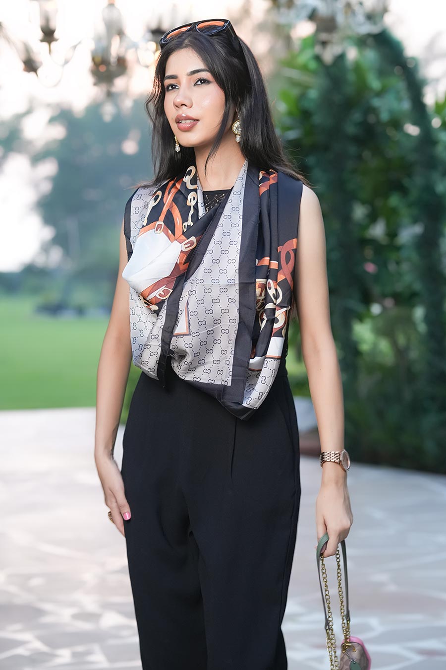 Black Modal Silk Printed Stole