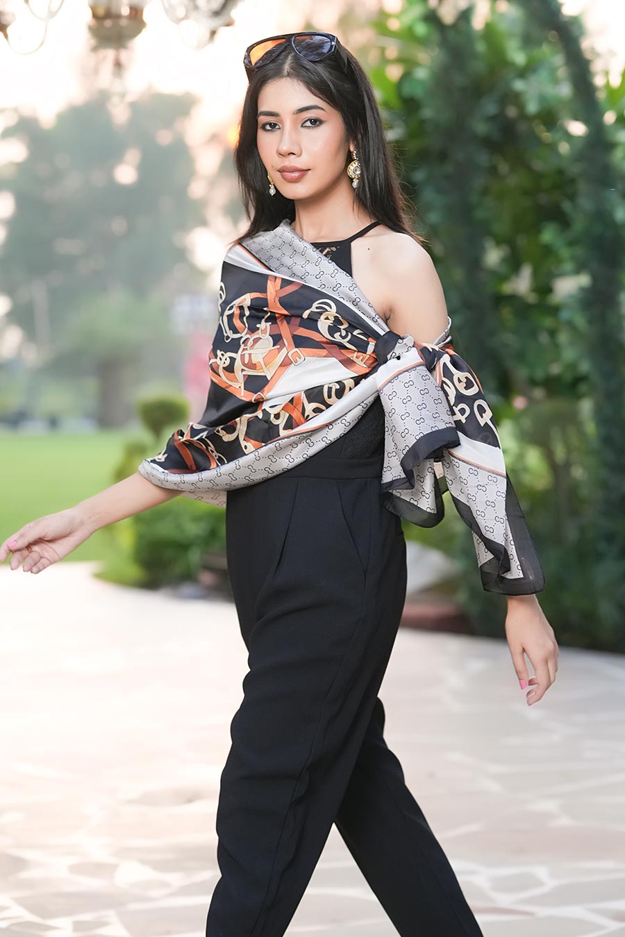 Black Modal Silk Printed Stole