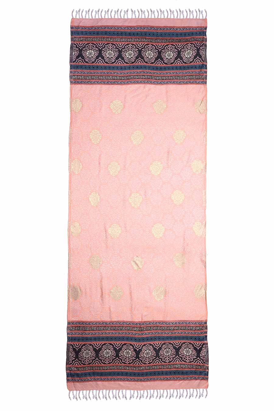 Peach Metallic Zari Weave Fine Wool Stole