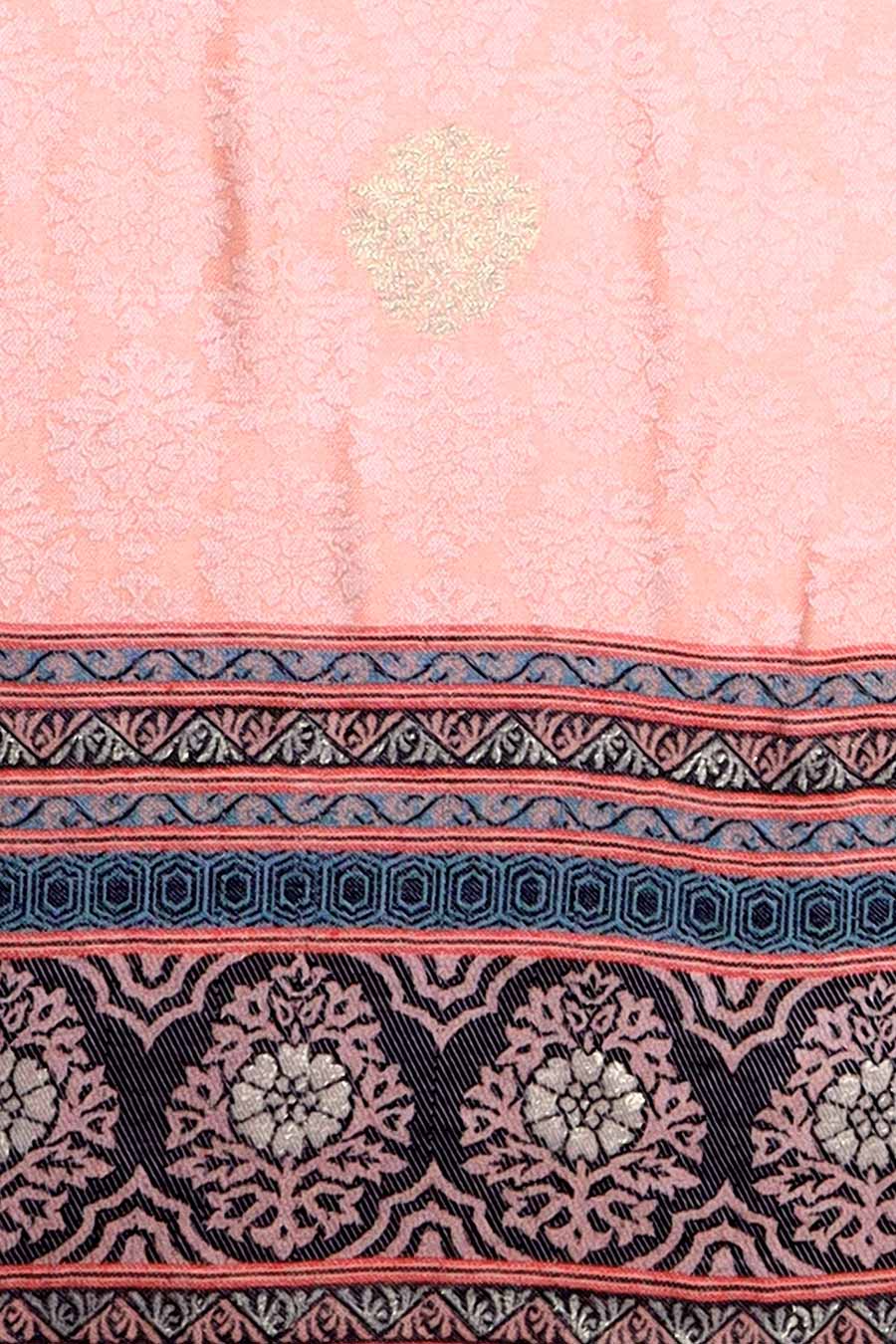 Peach Metallic Zari Weave Fine Wool Stole