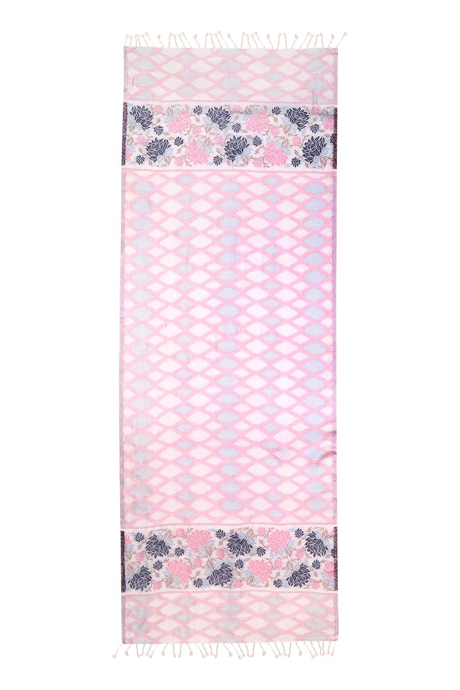 White & Pink Floral Border Fine Wool Stole