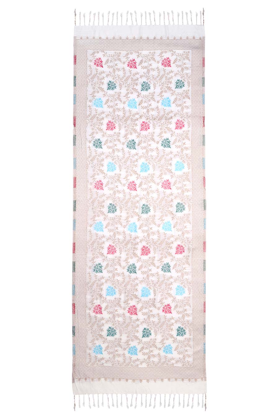 White Ethnic Weave Fine Wool Stole