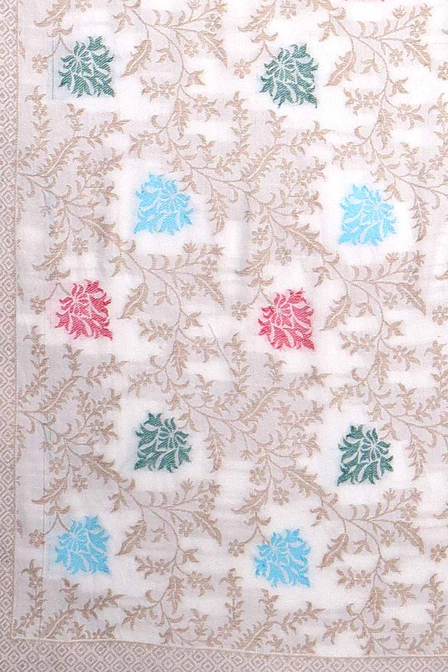 White Ethnic Weave Fine Wool Stole