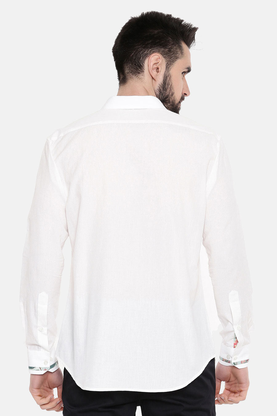White Cotton Printed Placket Shirt