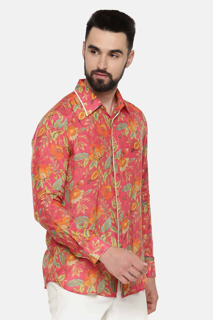 Pink Muslin Floral Print Shirt