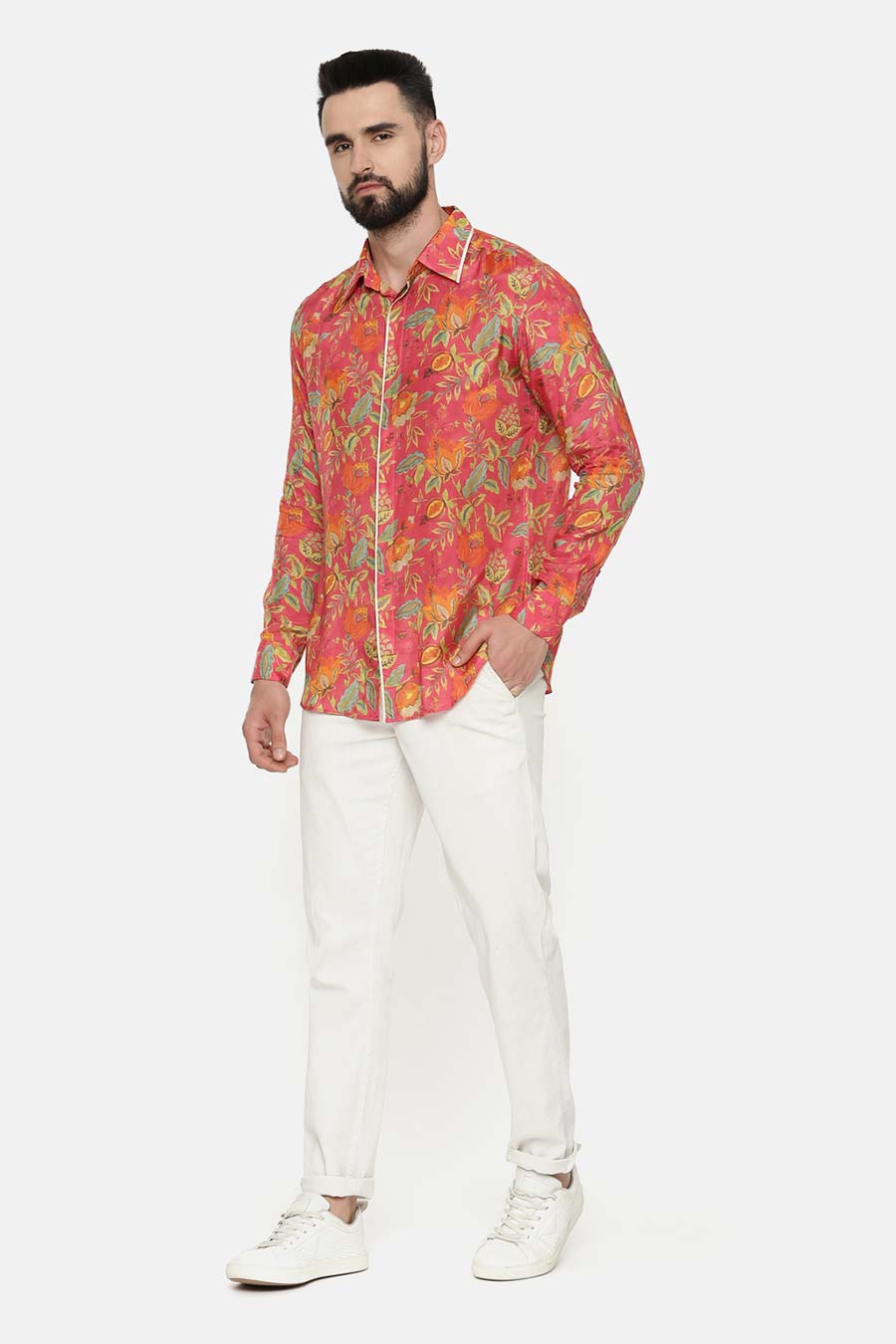 Pink Muslin Floral Print Shirt