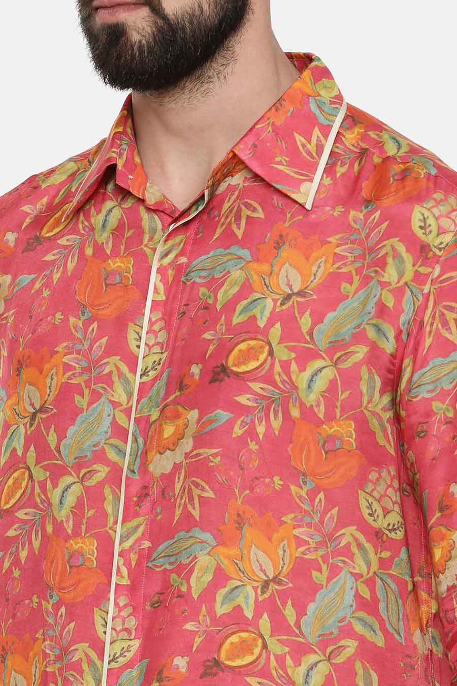 Pink Muslin Floral Print Shirt