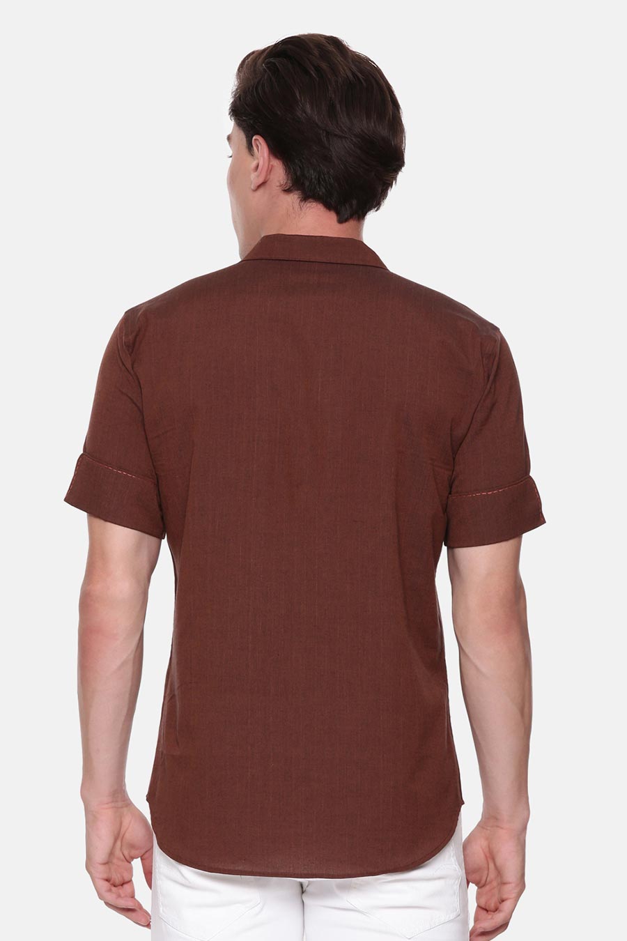 Brown Malai Cotton Hand-Stitch Half-Sleeves Shirt