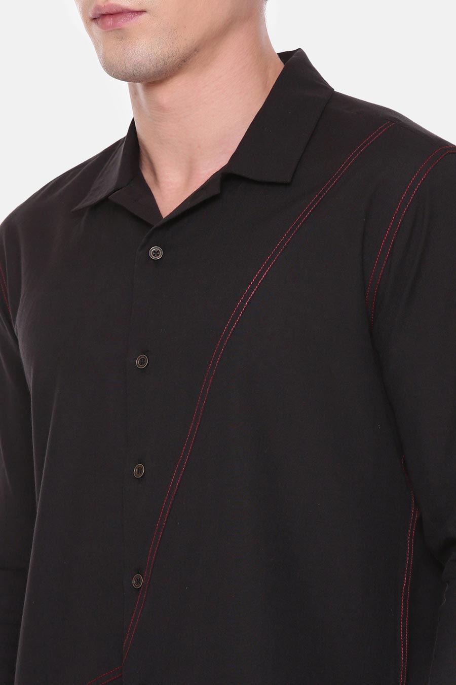 Black Malai Cotton Panel Shirt