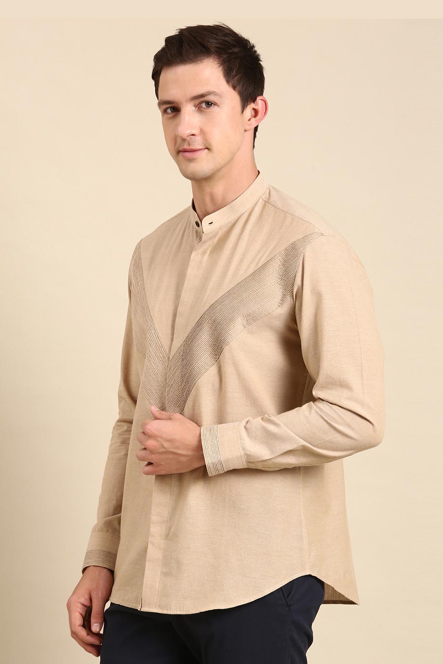 Beige Malai Cotton Pintuck Shirt