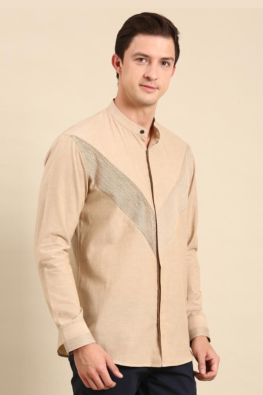 Beige Malai Cotton Pintuck Shirt