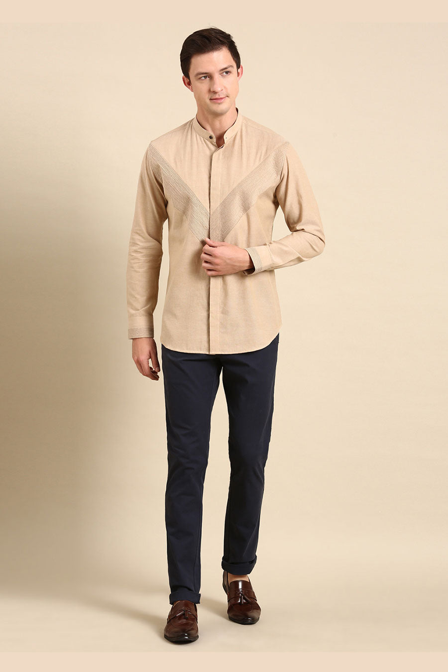 Beige Malai Cotton Pintuck Shirt