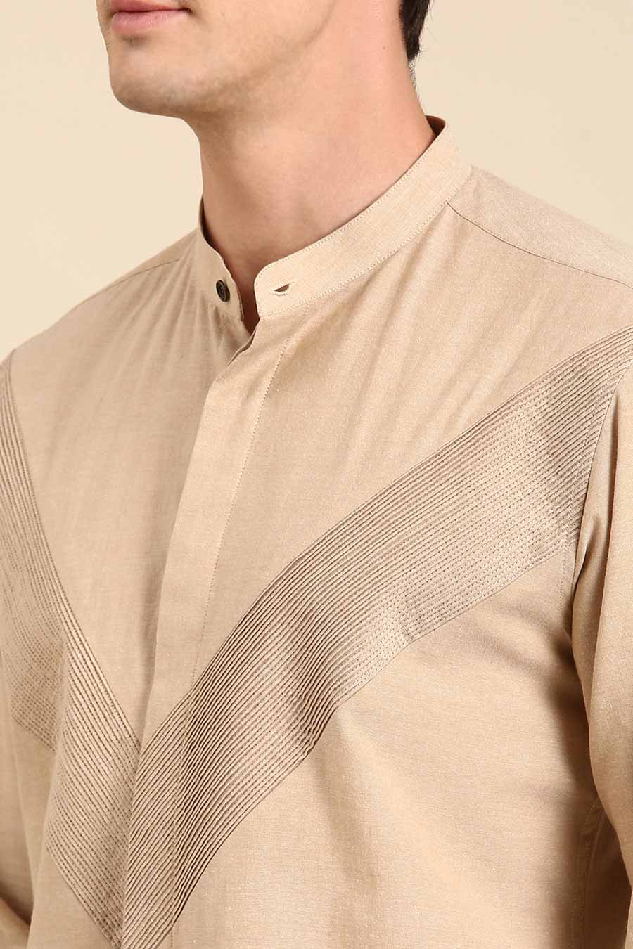 Beige Malai Cotton Pintuck Shirt