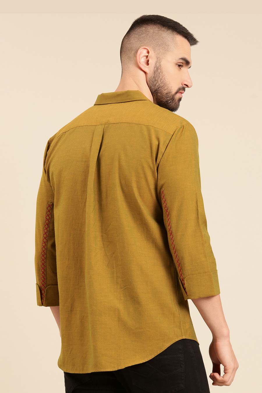 Mustard Green Malai Cotton Lapel Collar Shirt