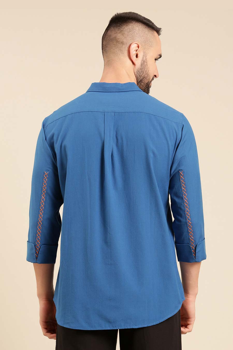 Blue Malai Cotton Lapel Collar Shirt