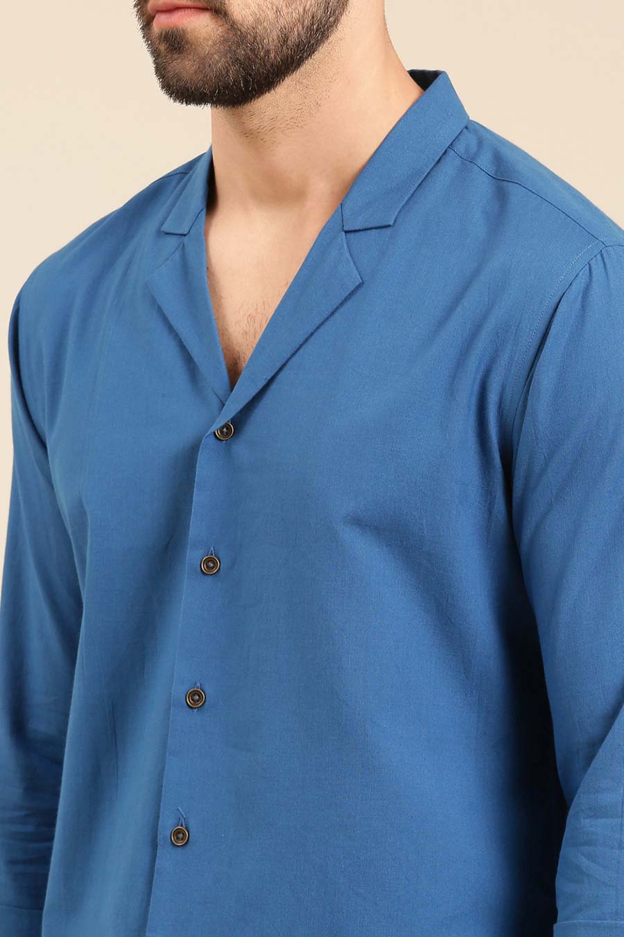 Blue Malai Cotton Lapel Collar Shirt