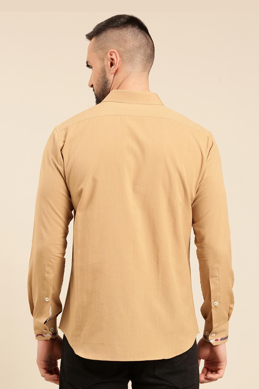 Beige Malai Cotton Ikat Print Placket Shirt