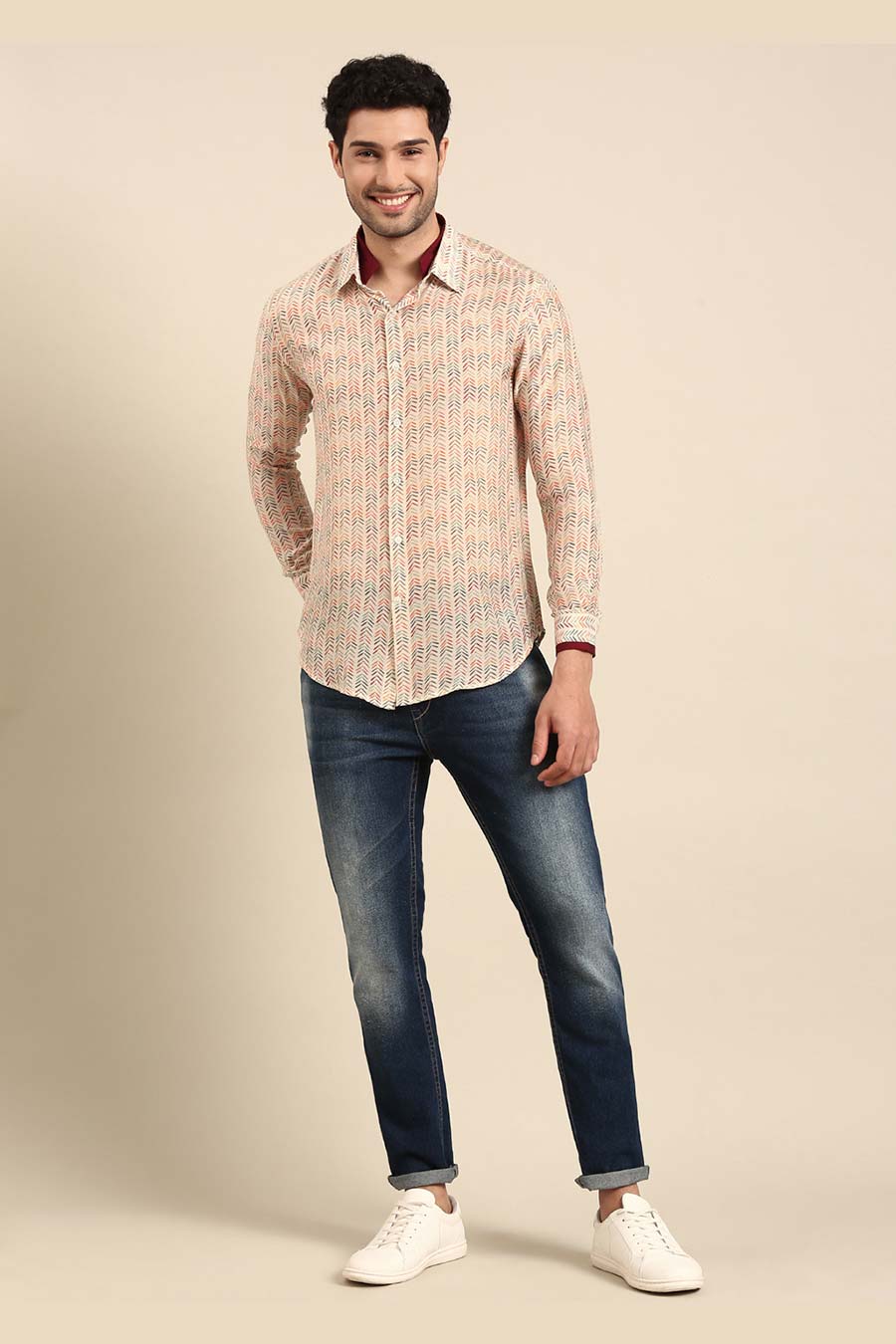 Beige Muslin Printed Shirt