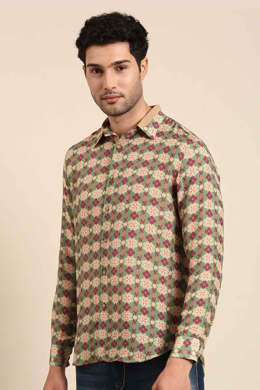 Beige Muslin Printed Shirt