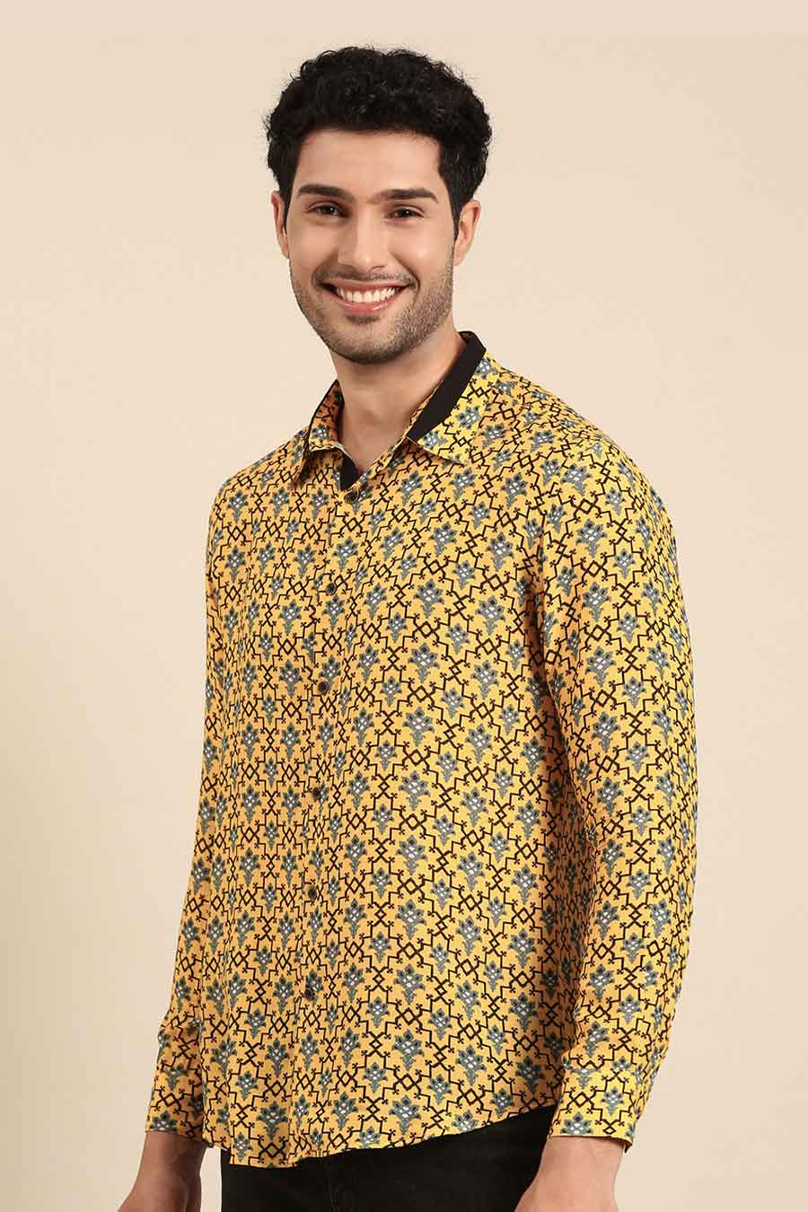 Yellow Muslin Printed Shirt