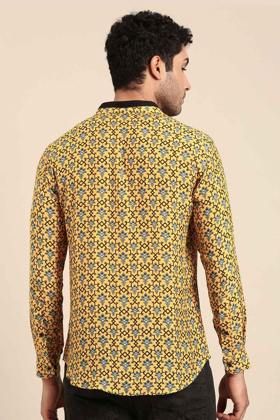 Yellow Muslin Printed Shirt