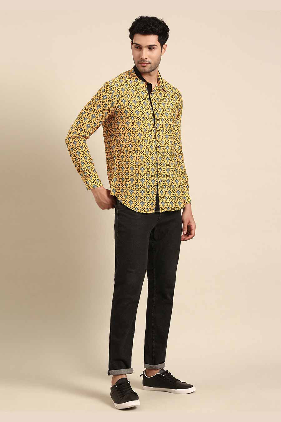 Yellow Muslin Printed Shirt