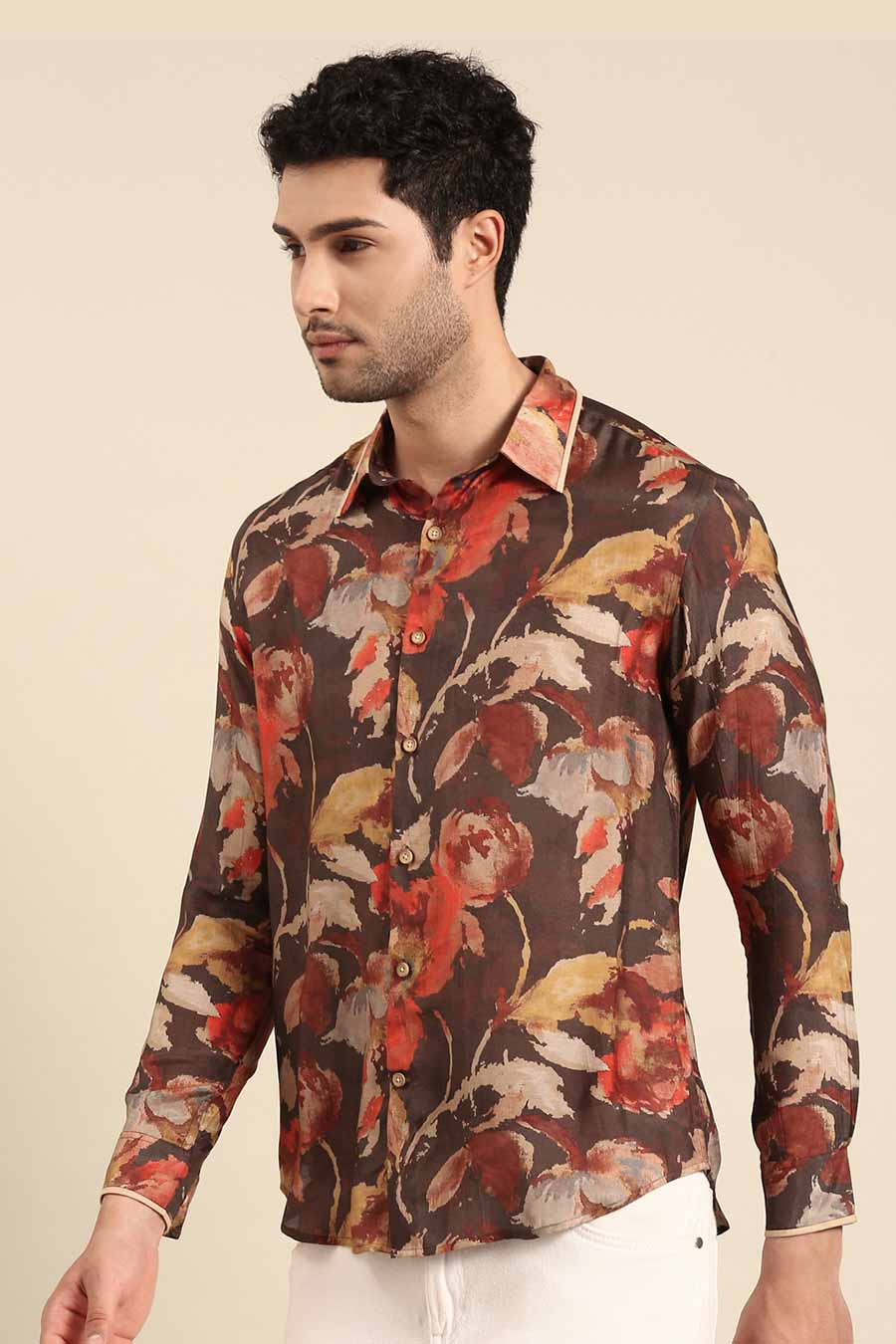 Brown Muslin Printed Shirt