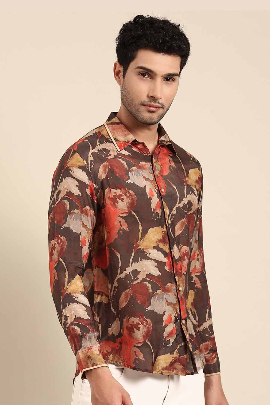 Brown Muslin Printed Shirt