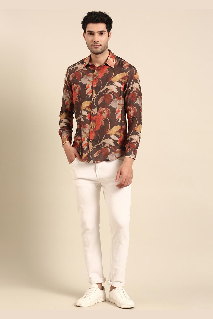 Brown Muslin Printed Shirt