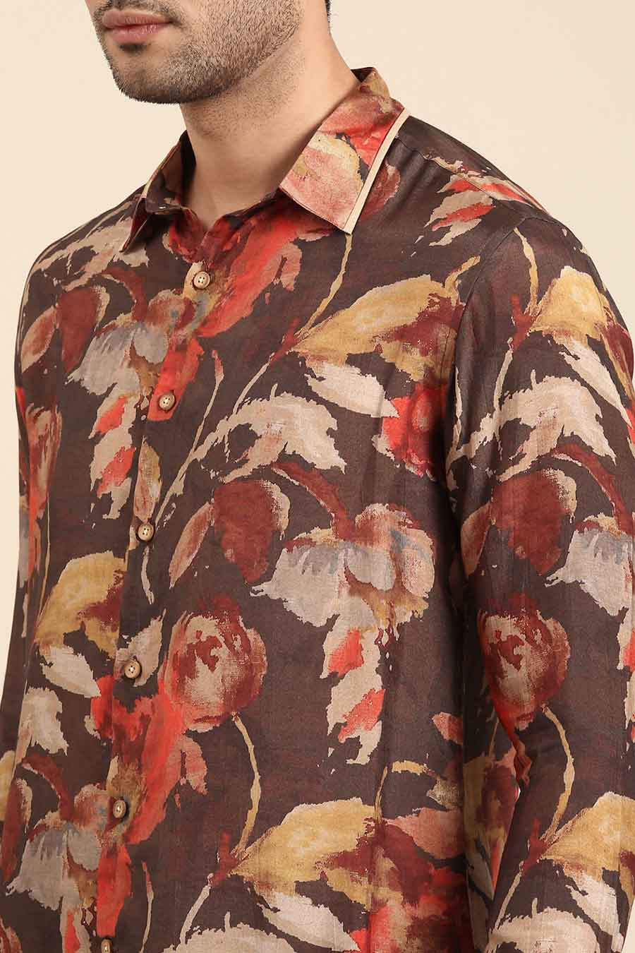 Brown Muslin Printed Shirt