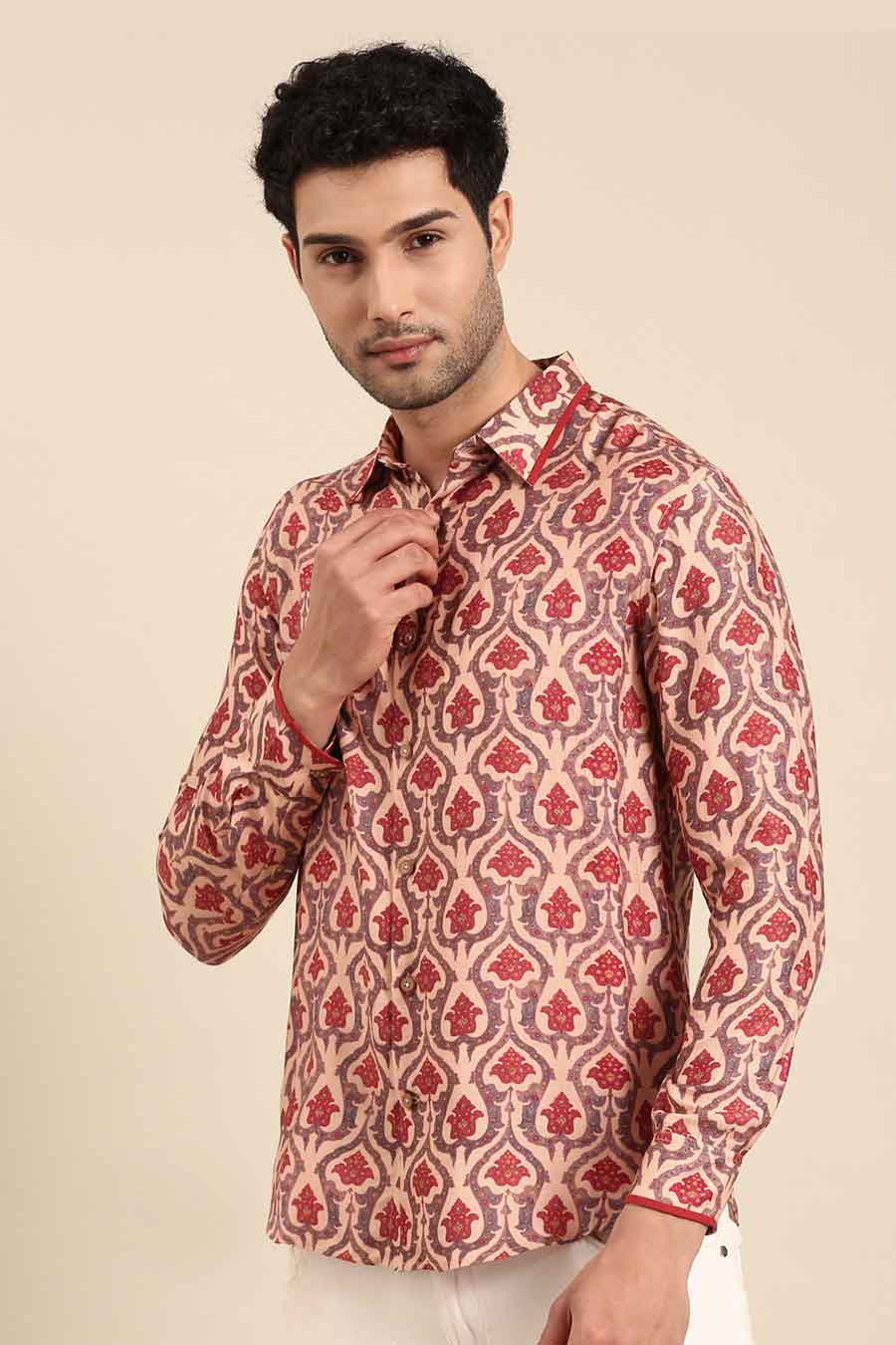 Peach Muslin Printed Shirt