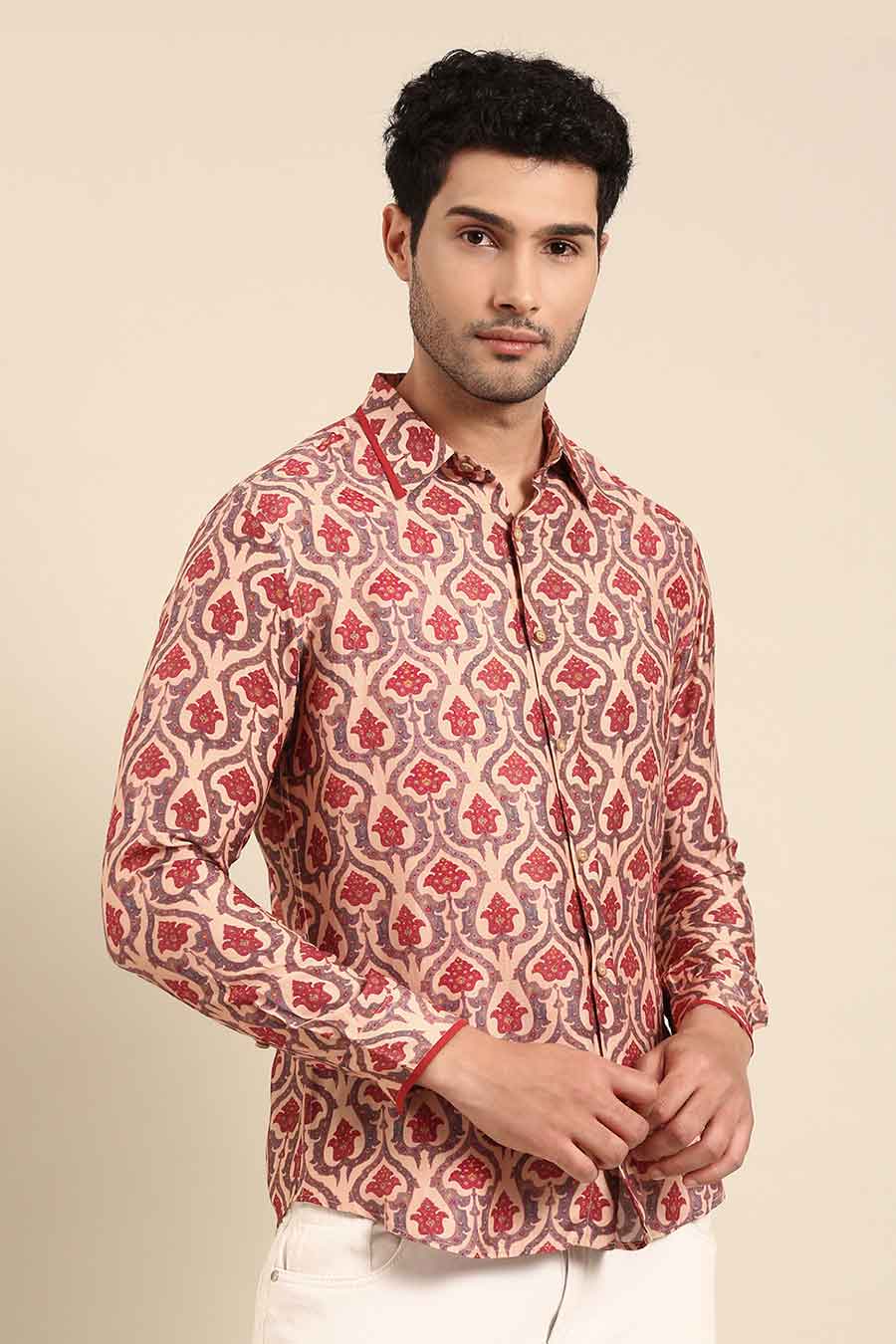 Peach Muslin Printed Shirt