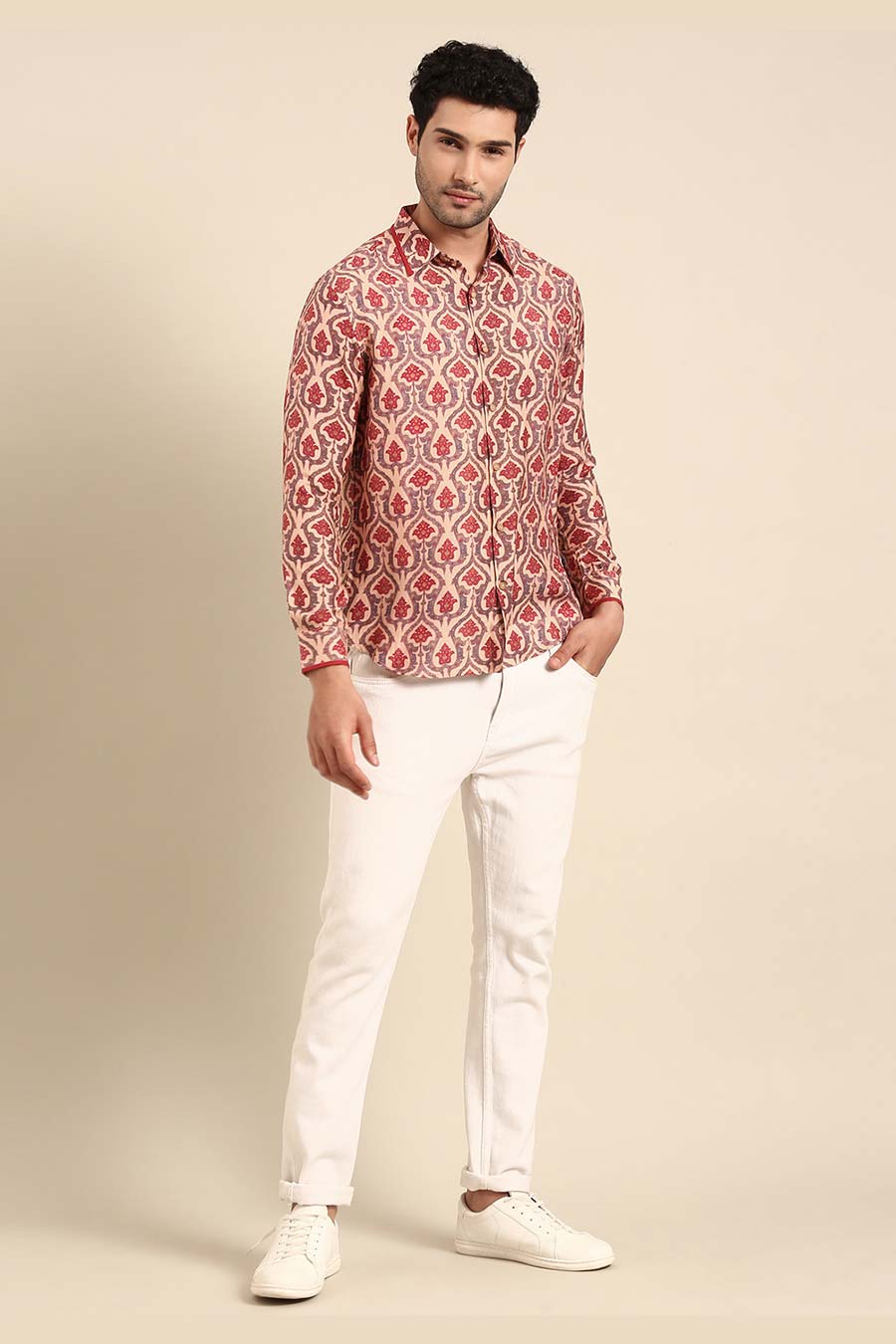 Peach Muslin Printed Shirt