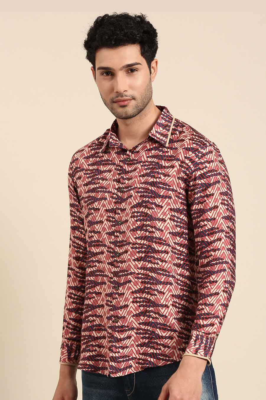 Peach Muslin Blue Printed Shirt