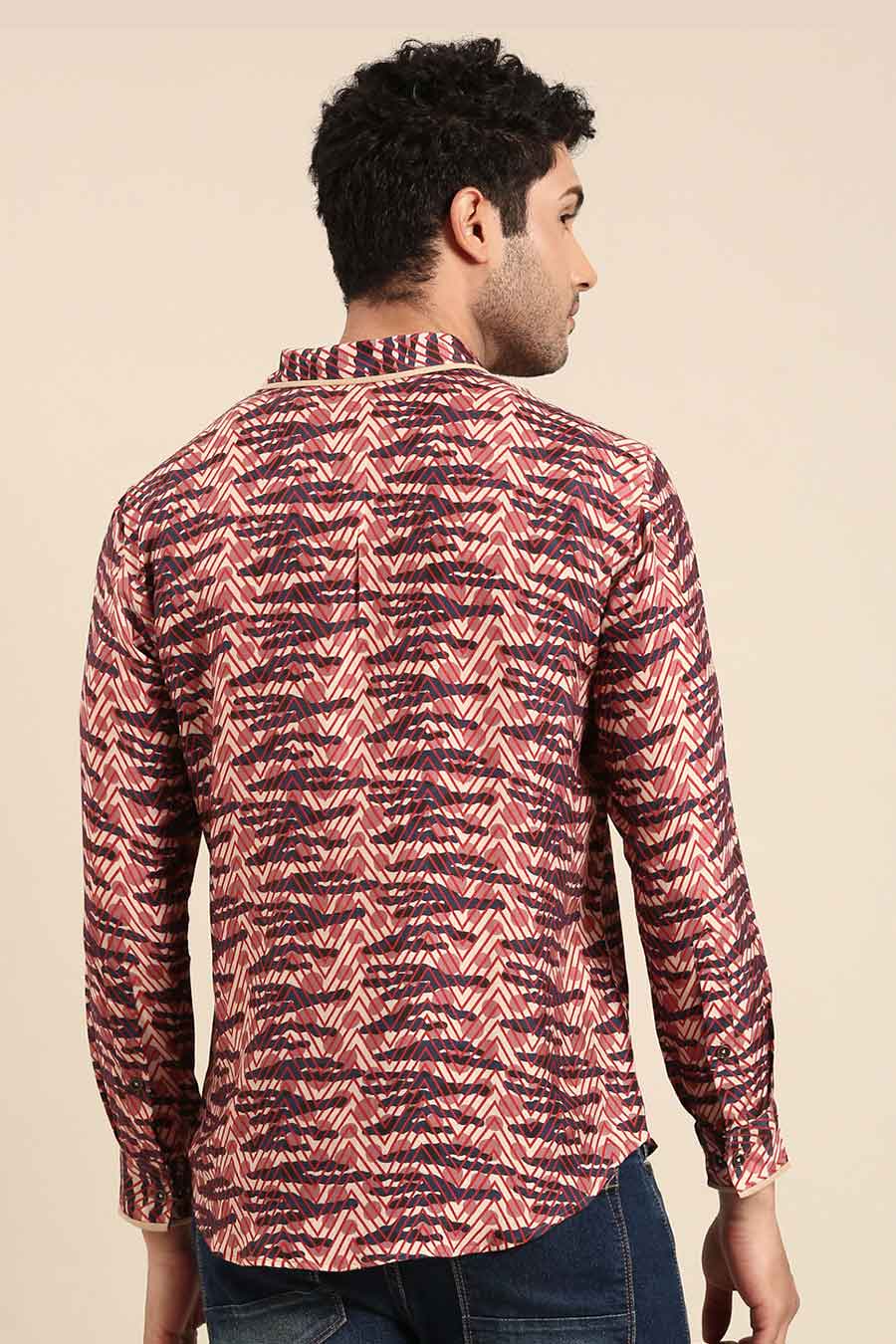 Peach Muslin Blue Printed Shirt