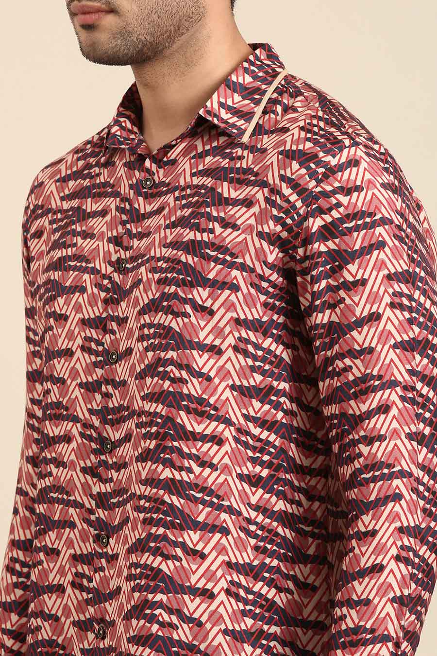 Peach Muslin Blue Printed Shirt