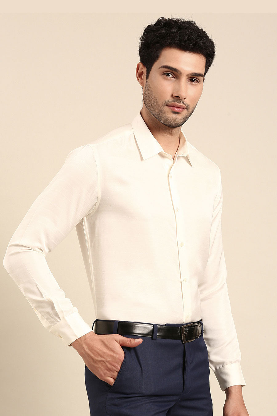 Ivory Malai Cotton Silk Formal Shirt