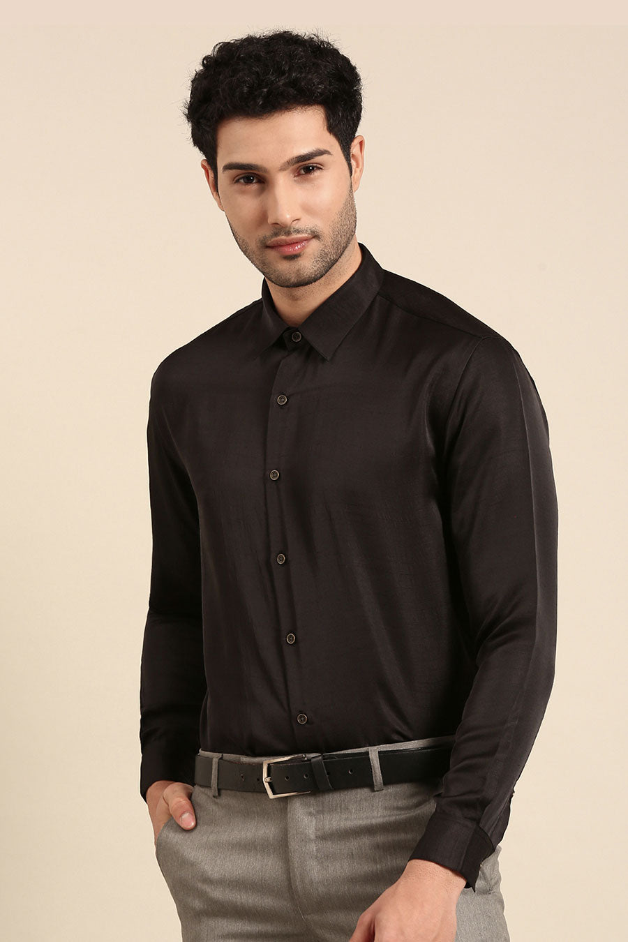 Black Malai Cotton Silk Formal Shirt