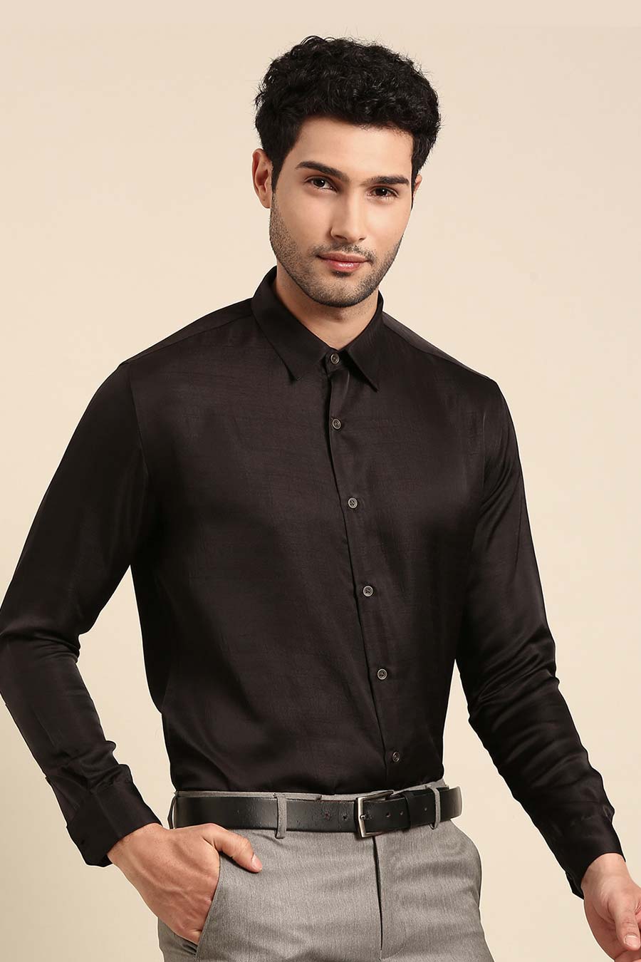Black Malai Cotton Silk Formal Shirt