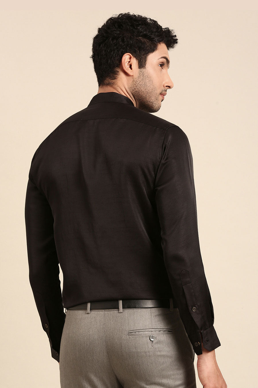 Black Malai Cotton Silk Formal Shirt
