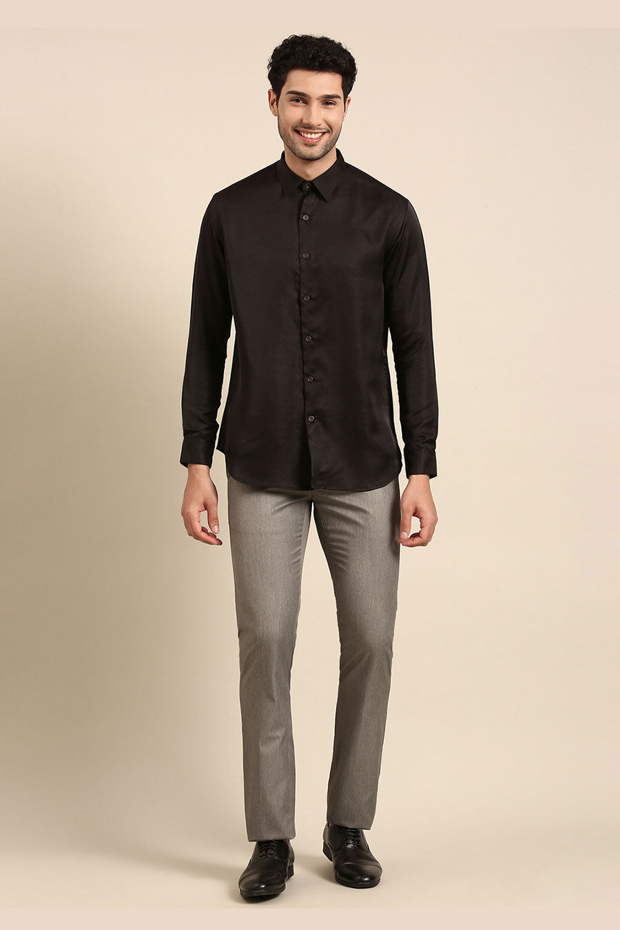 Black Malai Cotton Silk Formal Shirt