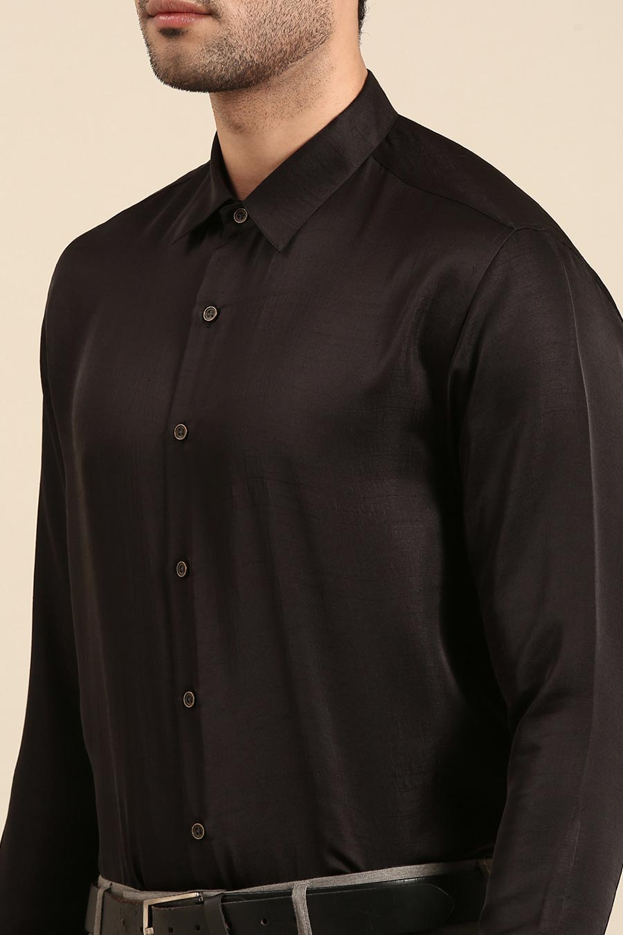 Black Malai Cotton Silk Formal Shirt