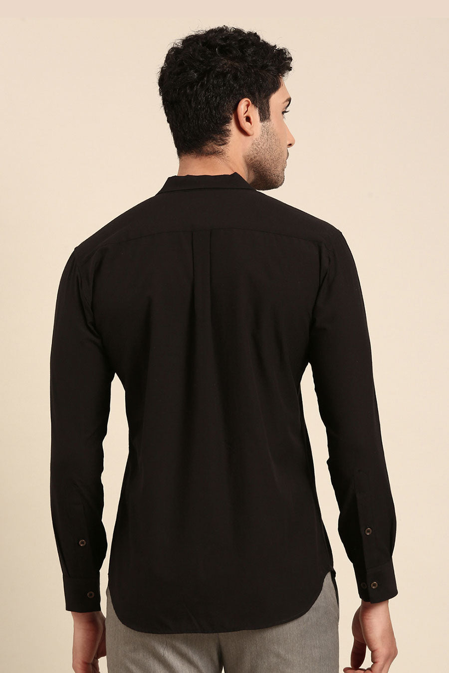 Black Malai Cotton Embroidered Pocket Shirt