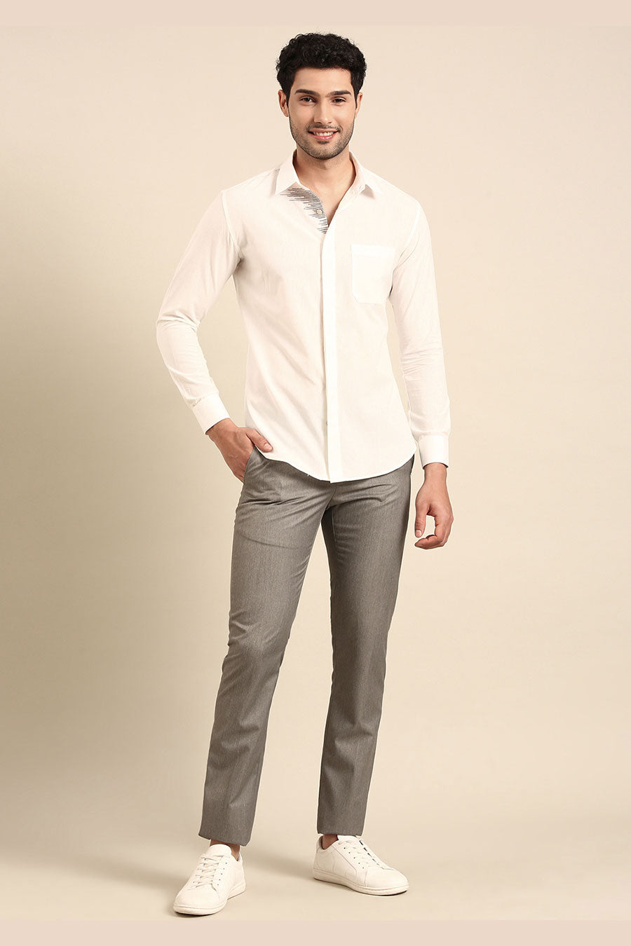 White Malai Cotton Embroidered Placket Shirt