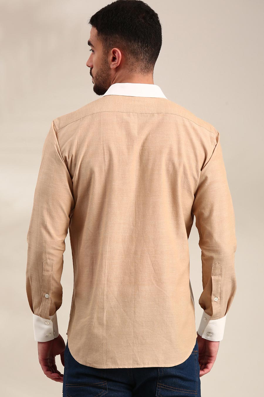 White & Beige Panelled Shirt